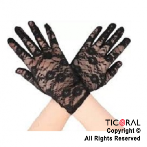 GUANTES ENCAJE NEGRO CORTO EL PAR X 1